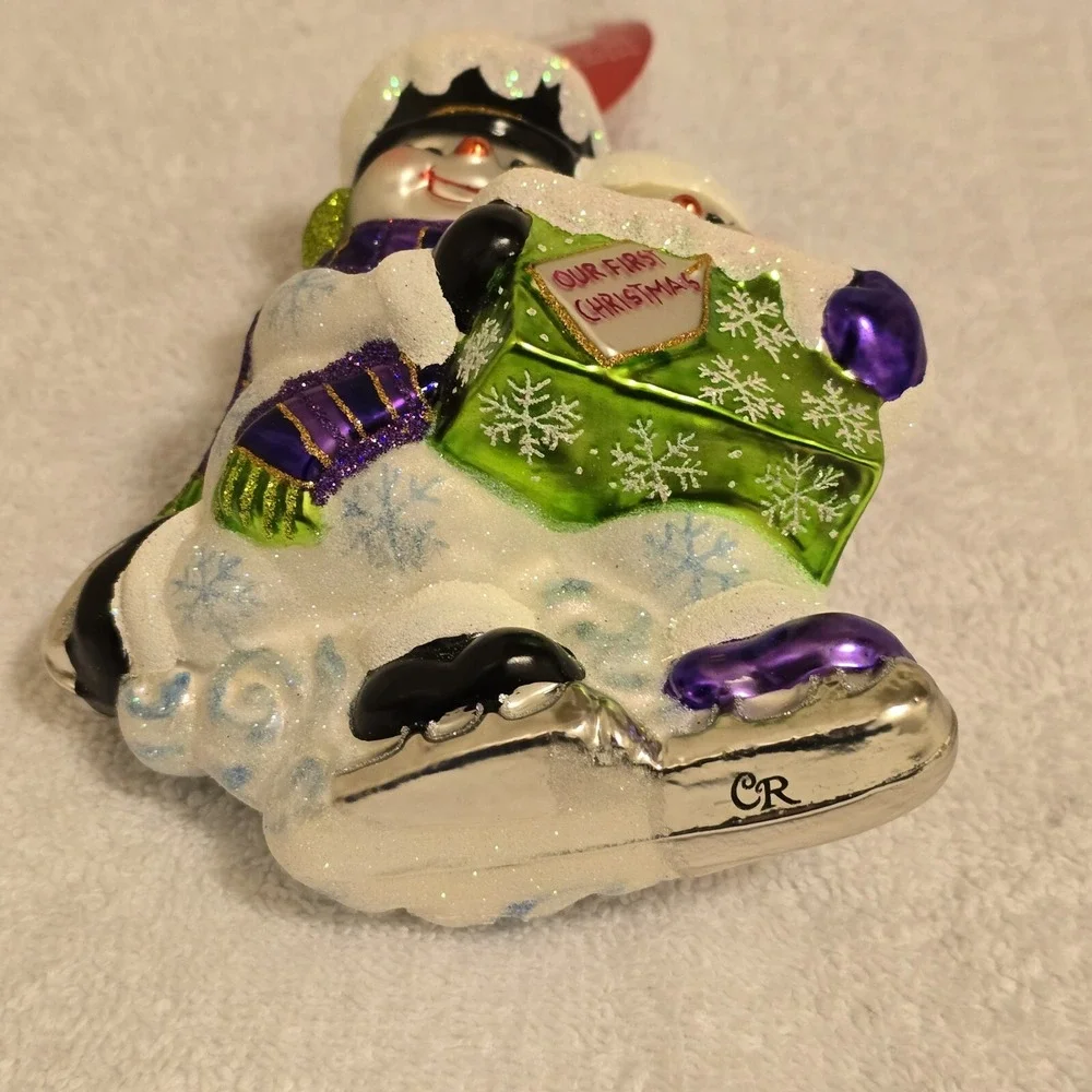 New Radko 1018873 Skating Snowman Couple Our‎ First Christmas Ornament